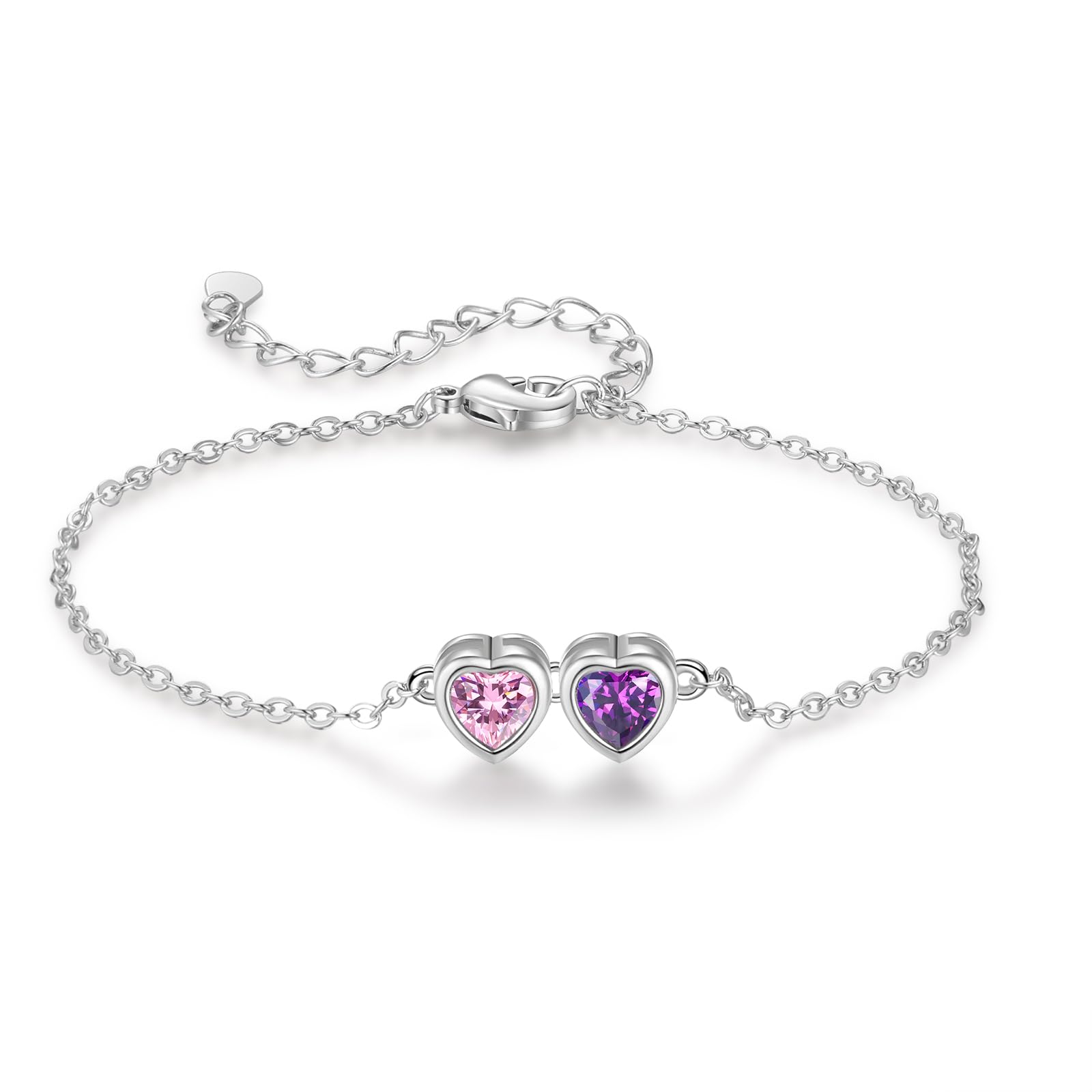 GLOPGEAR Personalized Birthstone Bracelets for Women Infinity Love Heart Charm Name Bracelet with 1-7 Birthstones Jewelry Mothers Day Gifts for Mom