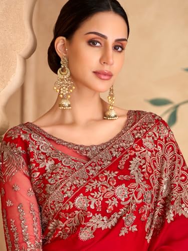 Image of AKHILAM Women's Satin Sequence Embroidery Saree With Unstitched Blouse Piece(SNDLWOD1601 TFH Parent)