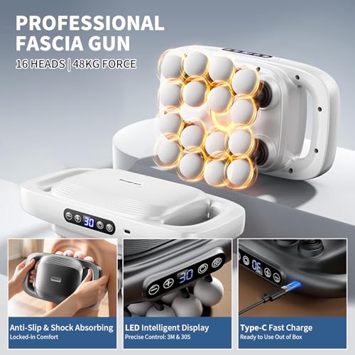 Image of 16 Head Massage Gun, 2026 Upgrade Deep Tissue Massager with 48KG Force, 3 Modes & 30 Intensities, Portable and Quiet Percussion Gun for Neck, Back, Legs, Waist, Buttocks Muscle Pain Relief