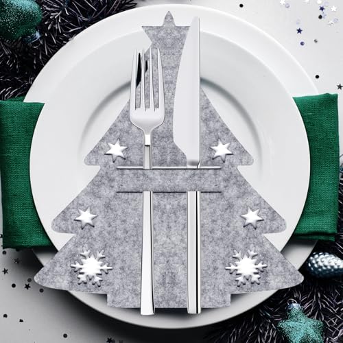 VOPIWOZ Platzset Weihnachten Filz, 12 Baum Bestecktasche Weihnachten,...