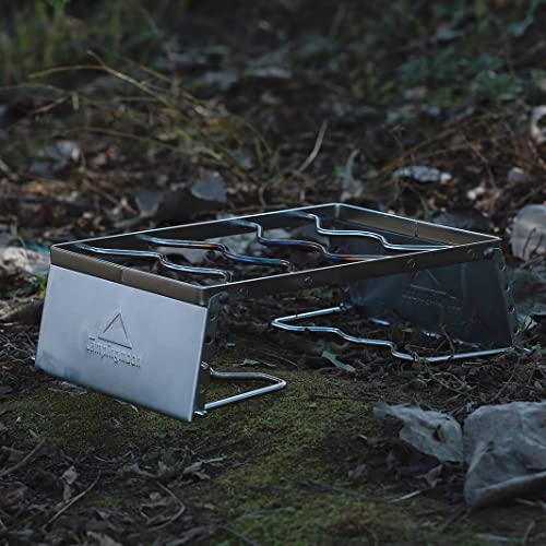 Campingmoon MS-1018 tragbarer Lagerfeuer-Grill aus 304 Edelstahl, für Dutch Oven Kochgeschirr mit Windschutzscheibenbeinen und Tragetasche