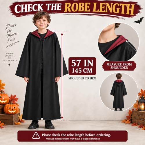 Wizard Costume Set for Kids, Hooded Black Robe for Halloween Dress Up - image 3