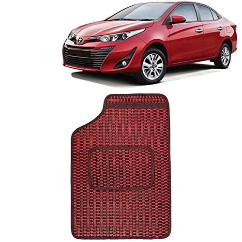 Image of Kingsway Dotted Design Car Floor Foot Mats Universal Fit for Toyota Yaris, Model Year : 2018 Onwards, Water and Dustproof, Color Red, Set of 5 Pieces
