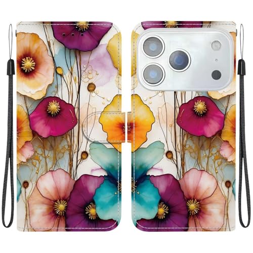 Étui portefeuille iPhone 15 Plus fleuri idéal pour vos sorties