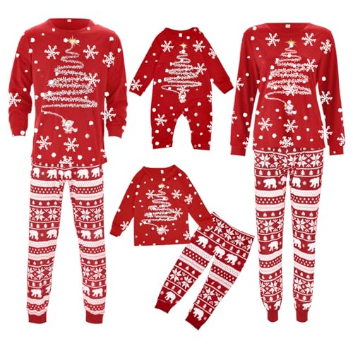 DBMZV Ensemble Pyjama Noël Famille Manche Longue Vêtement Père-Mère Nouvel an Pyjamas Automne Hiver Costume Set Pyjama Coton Femme Ensemble de Noël Le Costume du Pere Noel (Rouge,24M)