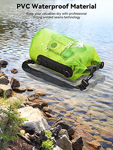Image of HEETA Dry Bag Waterproof for Women Men, Roll Top Lightweight Dry Storage Bag Backpack with Phone Case for Travel Swimming Boating Kayaking Paddle Board Camping Beach Accessories (Lemon Green, 20L)