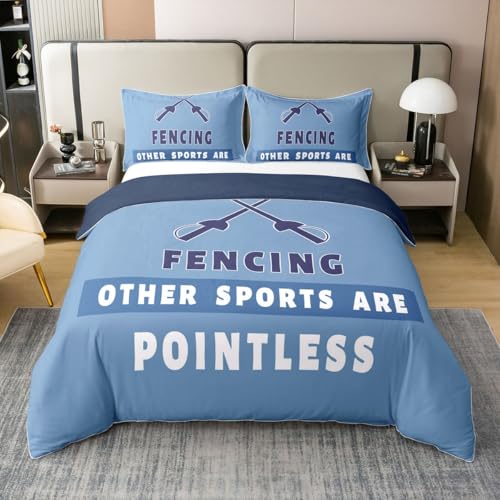 richhome Juego de ropa de cama de esgrima tamaño individual, funda de edredón para niños, niñas y adolescentes, color azul claro, funda de edredón 100% algodón, transpirable, suave y ligera