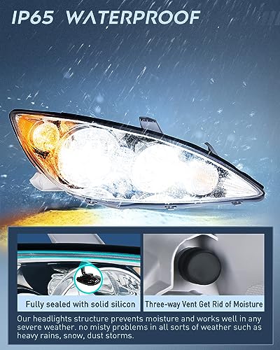 Image of Nilight Headlight Assembly Compatible with 2005 2006 Toyota Camry LE XLE SE Headlamps Replacement Chrome Housing Amber Reflector Upgraded Clear Lens Driver and Passenger Side
