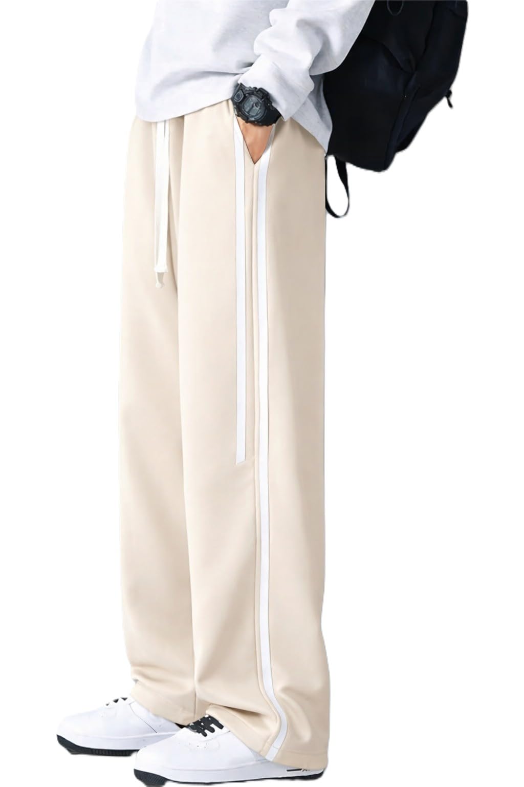 Men's Wide Leg Track Pants with Side Stripe | Loose Fit Streetwear Sweatpants | Elastic Waist Casual Sports Trousers for Gym, Travel-picture-36