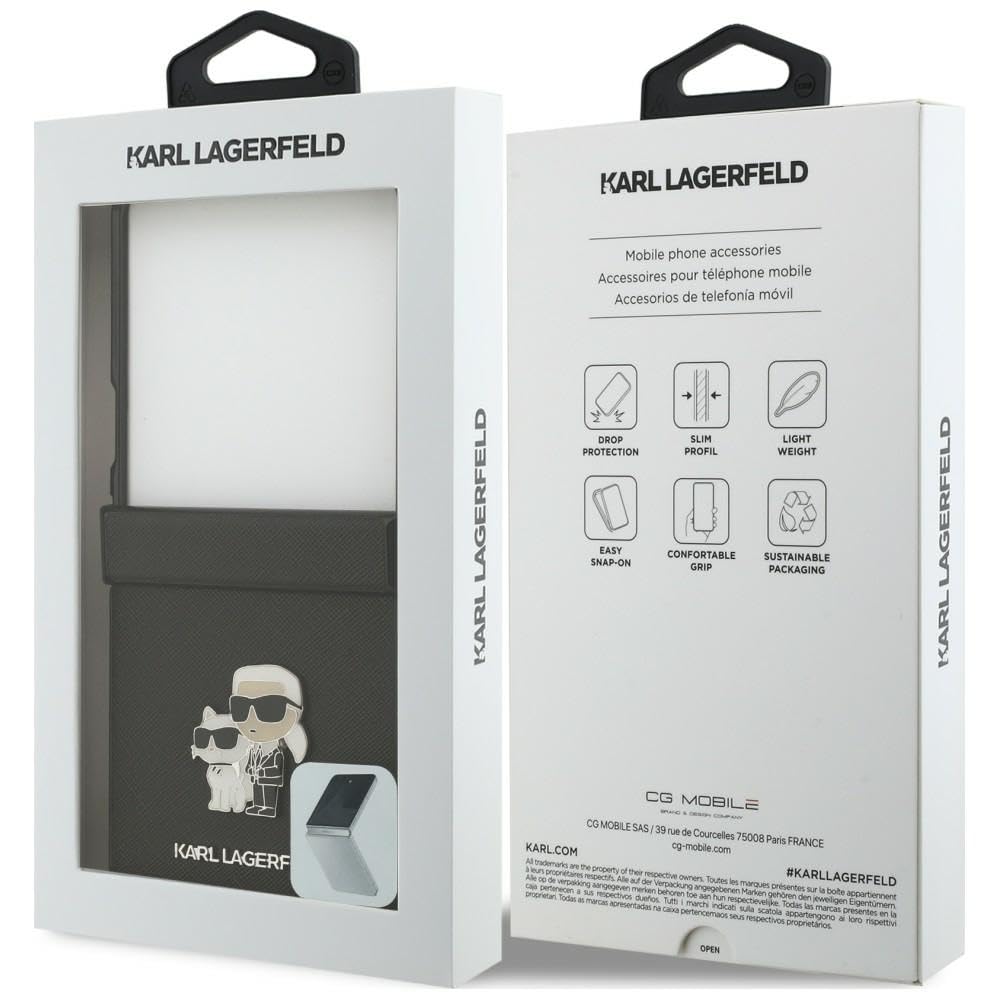CG MOBILE Karl Lagerfeld Saffiano Karl&Choupette Pin - Custodia per Samsung Galaxy Z Flip8 (nero)