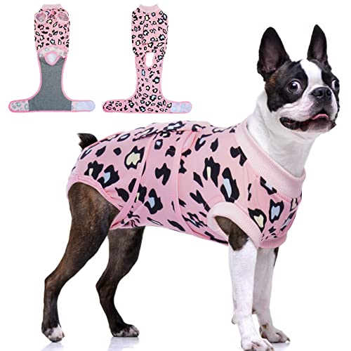 Image of FUAMEY Recovery Suit for Dogs After Surgery,Soft Breathable Dog Bodysuit E-Collar & Cone Alternative Surgical Suit,Male Female Dog Neuter Spay Suits Anti Licking Wounds Onesie Pink Leopard M