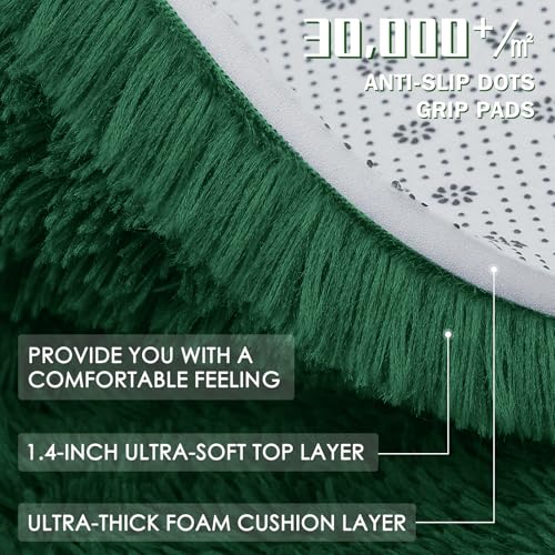 OLANLY Dark Green Round Rugs for Bedroom - Machine Washable, 3 ft Circle Area Rugs for Living Room, Soft and Fluffy Shaggy Carpet for Teen Girls and Boys, Nursery Rooms, Dorms, Home Decor Aesthetic
