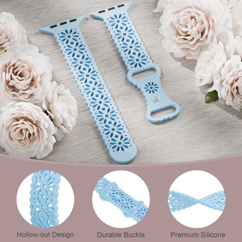 Image of Slim Lace Hollow-out Floral Silicone Bands Compatible with Apple Watch Band | Soft Thin Engraved Band Compatible with iWatch Band 38mm 40mm 41mm 42mm 44mm 45mm 46mm 49mm Series 11 10 9 8 7 SE 6 5 4 Ultra