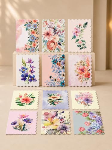 Image of DOODLE Floral Blank Notecards with Envelopes - Set of 12 Mini Greeting Cards with 12 Envelopes | Thank You Notes, Gift Enclosures & All Occasion Cards