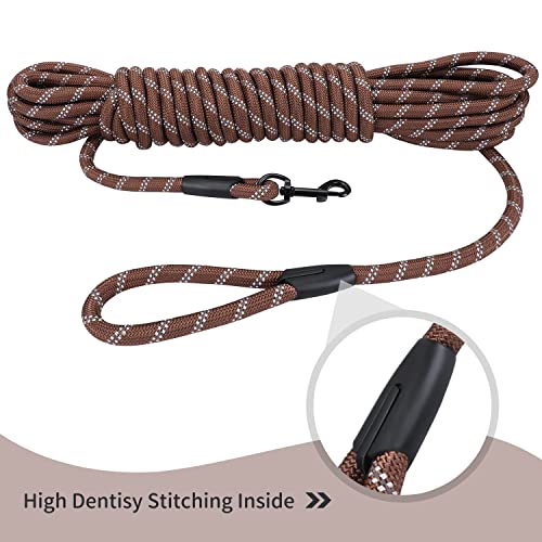Image of Long Dog Leash for Training 30Ft-Reflective Nylon Rope with Swivel Hook-Recall Agility Lead for Large Small Medium Dogs Outside Walking Hiking-Brown Diam 1 /2 inch