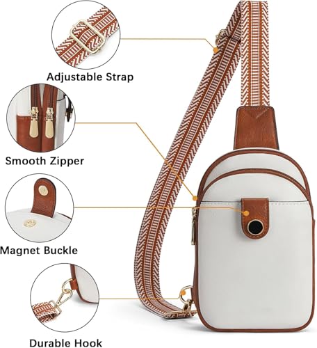 Image of INOVERA (LABEL) Stylish Sling Bags for Women, Girls, Ladies - Crossbody Faux Leather Chest Bag - Travel Shoulder Purse with Adjustable Strap (White)