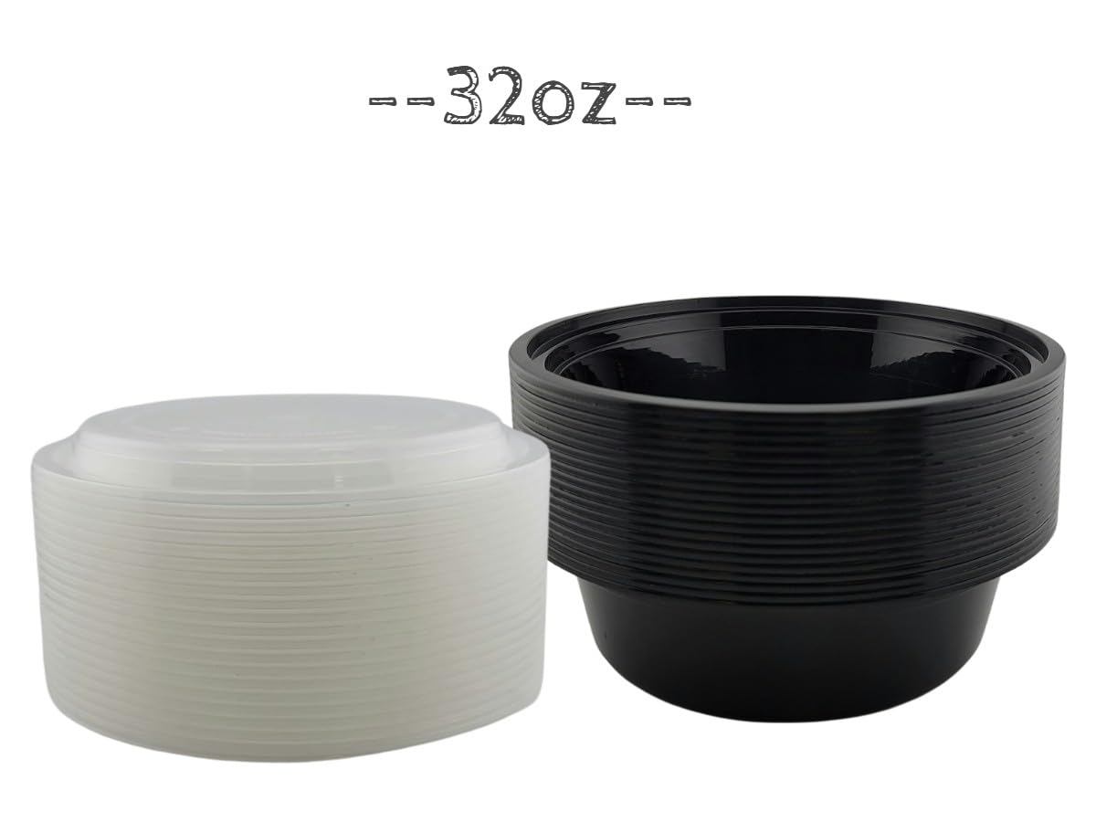Recipientes de plástico para comida preparada de 32 onzas con tapas, 1 compartimento, sin BPA, aptos para microondas, recipientes de almacenamiento de alimentos con tapas para almuerzo, ensalada, caja