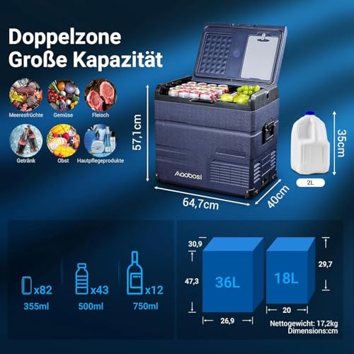 AOOBOSI 54 Lkompressor Kühlbox, WLAN-steuerbar, mit USB-Anschluss, für Auto, LKW, Boot, Reisemobil, Camping - Temperatur