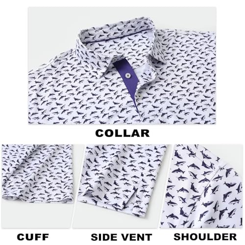 Image of M MAELREG Mens Golf Shirt Short Sleeve Dry Fit Print Moisture Wicking Performance Patterns Collared Polo Shirt