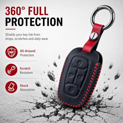 Image of JVCV Car Styling Soft Handmade Leather Key Cover Compatible with Tata Nexon Harrier Tiago EV Altroz Tigor Safari Nexon EV Punch Punch EV 4 Button Smart Key (Black)