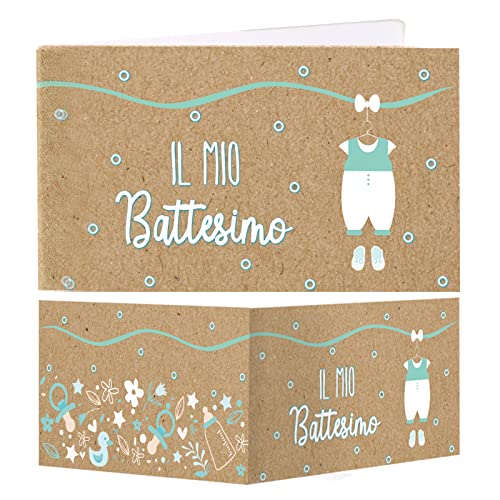 GEBETTER 50pz Bigliettini Bomboniere Battesimo Nascita per Bambino Bimbo, Biglietti Battesimo per Confetti Confezione Regalo, Colore Azzurro Rilievo Vintage