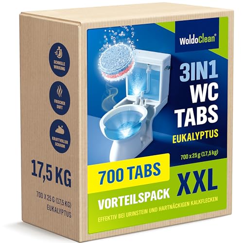 WoldoClean 3in1 WC Tabs Eukalyptus 700 x 25 g - Toiletten Reiniger Tabletten gegen Kalk & Urinstein für Sanitäranlage, Urinal & Abfluss
