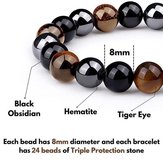 Miniatura 3 de Triple Protection Bracelet Tiger Eye, Hematite, Black Obsidian - For Protection, Luck, and Prosperity - Natural Stone Handmade Bracelet