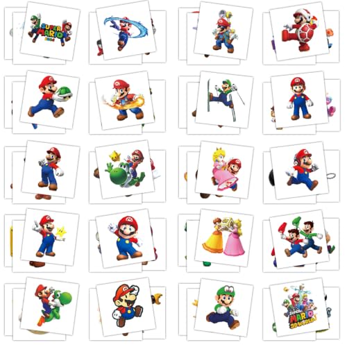 60Pcs Mario Temporary Tattoo Funny Anime Sticker Home Activity Christmas Birthday Party Supplies Decor for Teen Kids (Ma1)