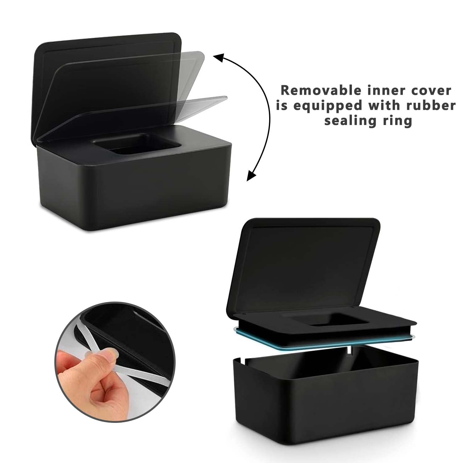Porta Toallitas Bebe, 2 Pieza Caja Toallitas Bebe, Dispensador Toallitas Bebe con Cubierta de Polvo, Caja para Toallitas Humedas Adecuado para Escritorio Aire Libre Viajes (Gris+Negro)