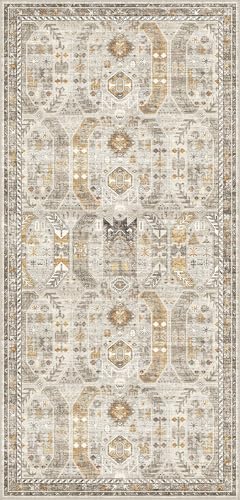 Madane Hallway Runner Rug 3x6 - Washable Kitchen Rugs Entryway Rug Runner Vintage Soft Floor Mat Non Slip Indoor Farmhouse Carpet for Bathroom Living Room Bedroom (3 X 6, Brown/Gold)