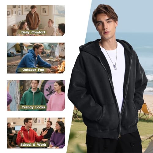 Dnzzs Mens Zip Up Hoodie Oversized Acid Wash Hoodie Heavyweight Fleece Full Zipper Vintage Sweatshirt Fall Fashion Zip Jacket3