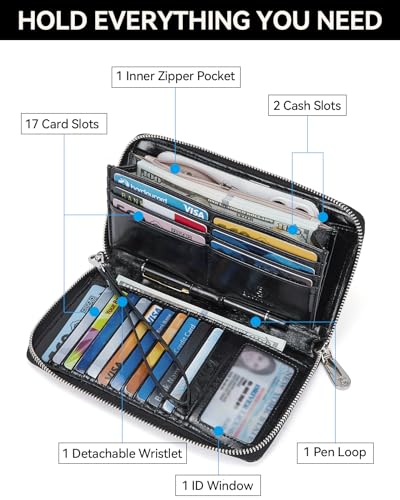 BOSTANTEN Leather Wallet for Women RFID Blocking Zip Around Credit Cards Holder Phone Clutch2