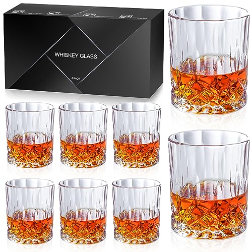 Whiskey Glasses Set of 8, 11 OZ Cocktail Glasses In Gift Box, Old Fashioned Glasses for Drinking Scotch Bourbon Cognac Vodka Rum Liquor, Rocks Glasses, Crystal Scotch Glasses, Gifts for Men