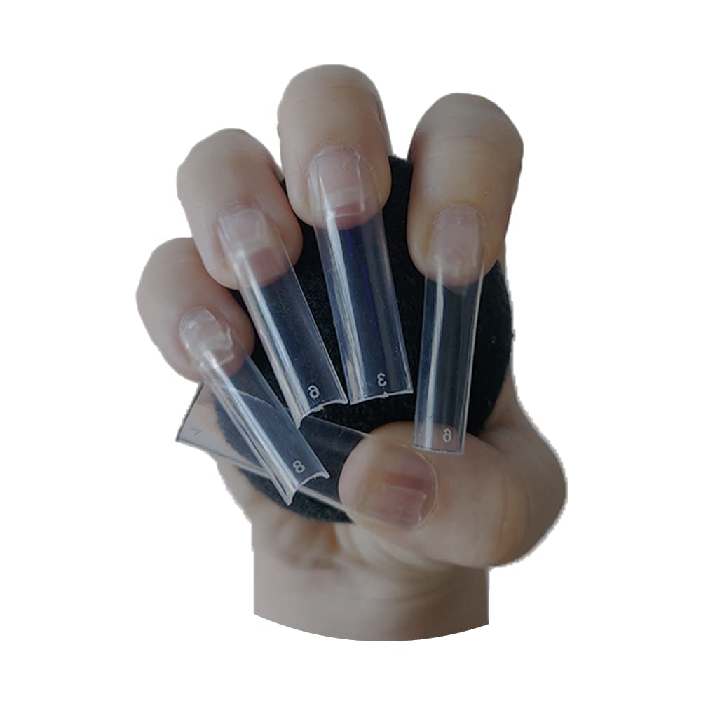 UK BEAUTY SUPPLIES500 Pieces XXXL Super Extra Long C Curve Pre Pinched Square False Nail Tips CLEAR Full Cover Acrylic Press On False Nails Tips Extensions - Professional Salon & Home Use