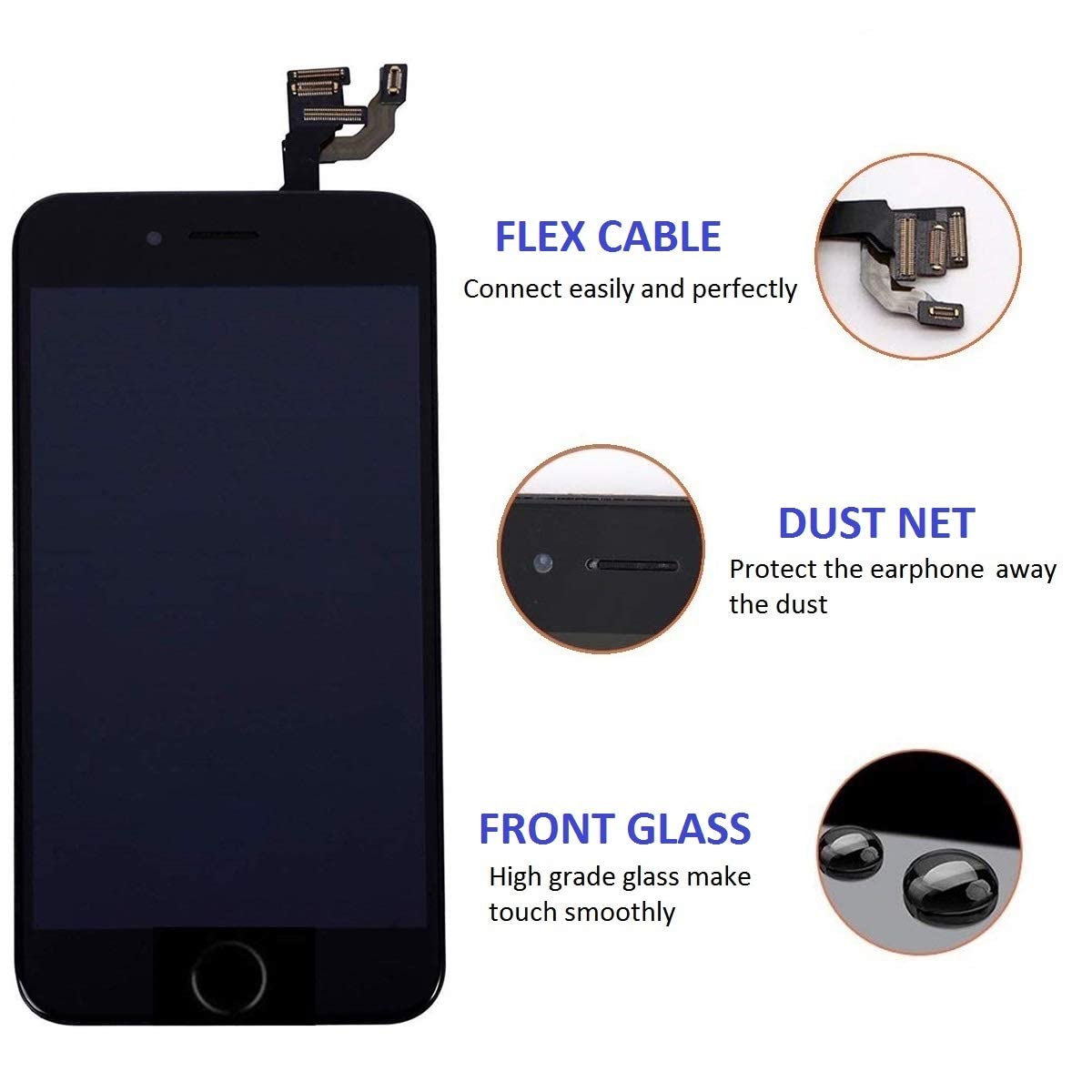 Brinonac Display per iPhone 6 Schermo 4,7 Pollici Schermo LCD Touch Parti di Ricambio con Home Pulsante, Fotocamera, Stanghetta,Sensore Flex Utensili Inclusi (Nero)