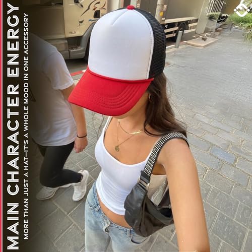 Image of Funky Junque Foam Trucker Hat, Trucker Hats for Women & Men - Blank Adjustable Snapback Mesh Back Baseball Cap