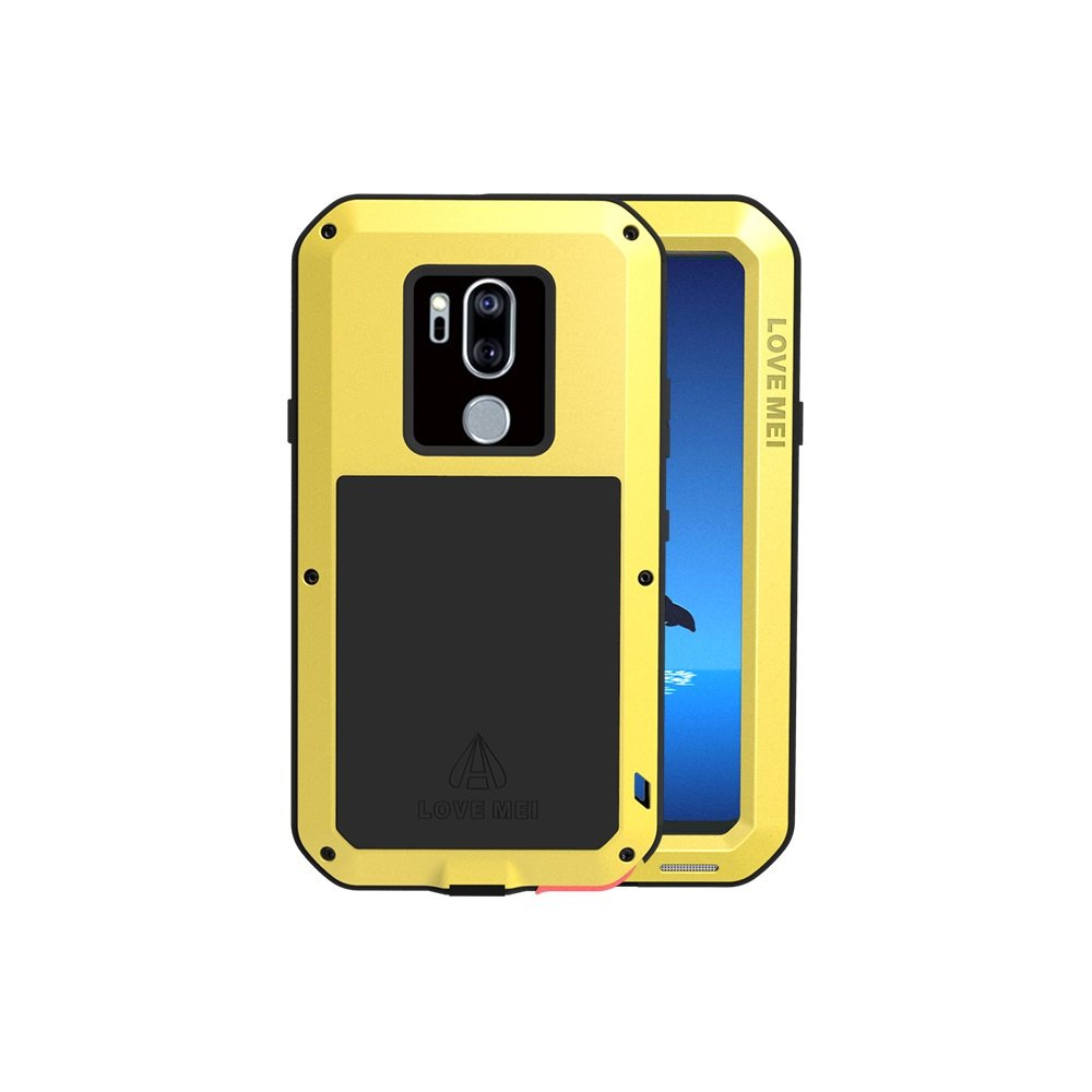 LG G7 Case,Bpowe LG G7 ThinQ Armor Tank Aluminum Metal Gorilla Glass Shockproof Military Heavy Duty sturdy Protector Cover Hard Case for LG G7 (Yellow)