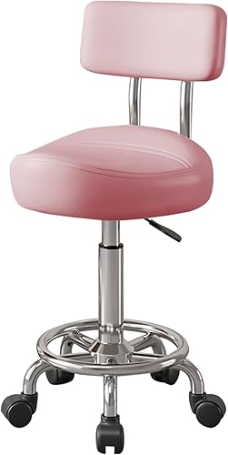 Miniatura 7 de Taburete con respaldo y pedal de anillo, silla hidráulica ajustable con ruedas para salón, spa, médico, masaje y uso de dibujo, color rosa