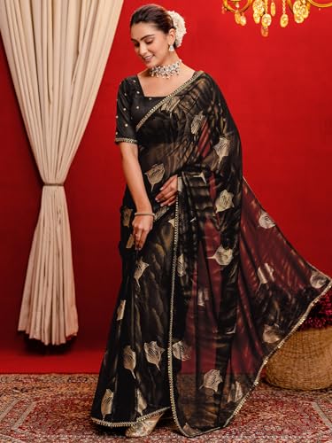 Image of SIRIL Women's Georgette Foil Printed Saree with Unstitched Blouse Piece