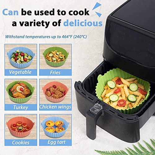 Image of Round Silicone Air Fryer Liners, 3 Count, Multicolor, Heat Resistant, Dishwasher Safe, Reusable Baking Tray Pots for Oven, Microwave, Steamer
