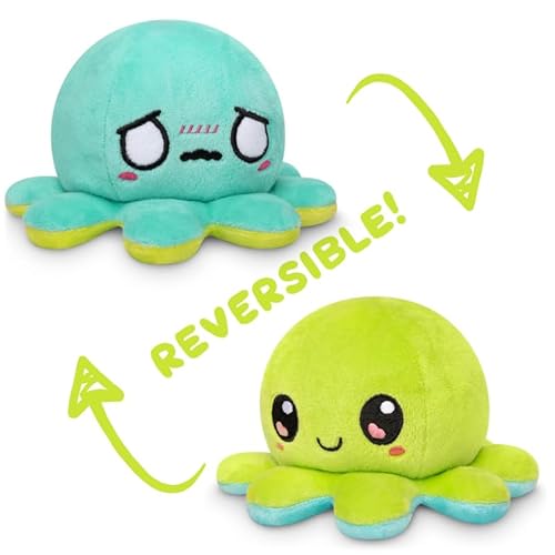 image for TeeTurtle Reversible Octopus Plushie - 4-Inch Happy Green + Worried Aq