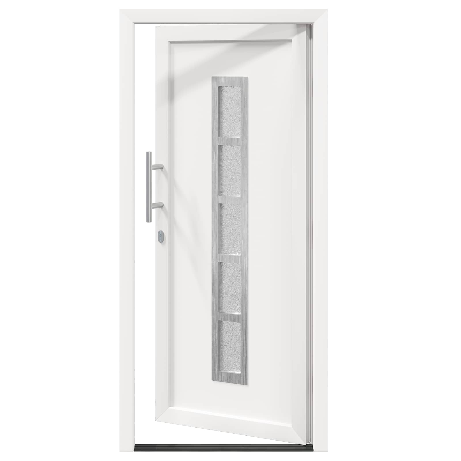 Drzwi wejściowe białe PCW 98 x 208 cm, drzwi zewnętrzne z wkładką szklaną, drzwi wejściowe z zamkiem i blokadą do izolacji cieplnej i wygłuszania w mieszkaniu