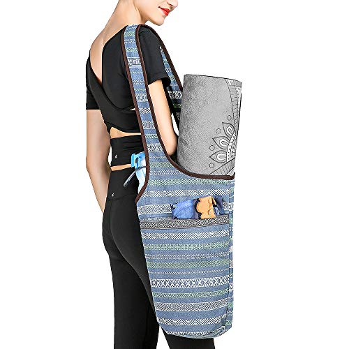 Mochila de ombro, Andoer Bolsa para tapete de ioga Sacos de ombro de lona estampado vintage com zípe