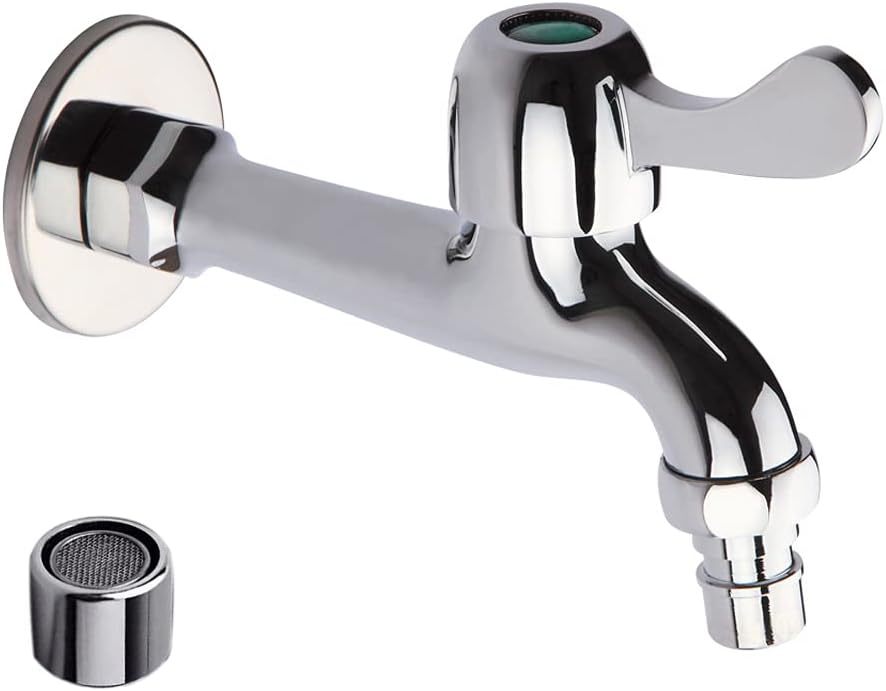 HARPOON Faucet Wall Mounted Washing Machine Taps Balcony Mop Sink Faucet Brass Single Handle Cold Garden G 1/2'' Inch Connection, Chrome