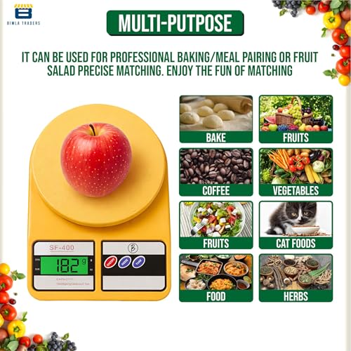 Image of Btag SF-400 Digital Kitchen Weighing Scale | 10Kg x 1g Precision | 1 year (6+6 months) warranty | Food Scale with LCD Display for Cooking, Baking, Meal Prep & Healthy Diet | (Yellow)