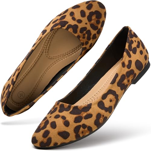 hash bubbie Women's Flats Shoes Ballet Flats Dress Shoes Comfortable Suede Slip on Shoes for Women(Leopard.US8)