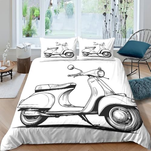 Housse de couette scooter vintage imprimé 3D en microfibre résistante haute couture