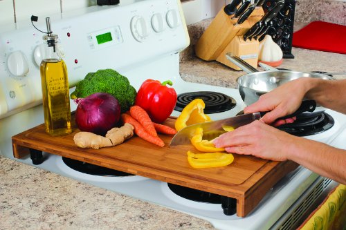 Camco Bamboo Stove Top Work Surface With Adjustable Legs & Built In Juice Groove - Covers Stove Top To Create Additional Kitchen Workspace - 2 Burner (43547) #TOP1