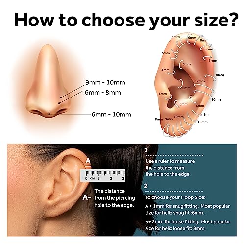 14k Gold Septum Rings Hoop for Women Men, 16G/18G/20G Nose Rings, 6mm/8mm/10mm Gold Cartilage Hoop for Helix, Rook, Daith, Tragus Body Piercing Jewelry 6