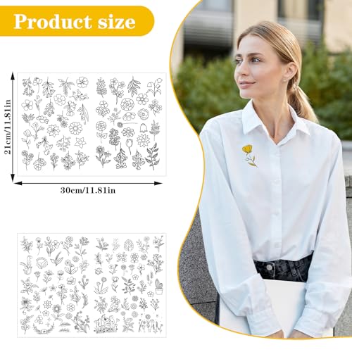 Image of Oruola 122pcs Embroidery Patterns Water Soluble,Water Soluble Embroidery Patterns, with Various Plant Flower Pattern,DIY Water-Soluble Kit,for Decoration on Hats, Scarves, Clothes and Other Fabrics